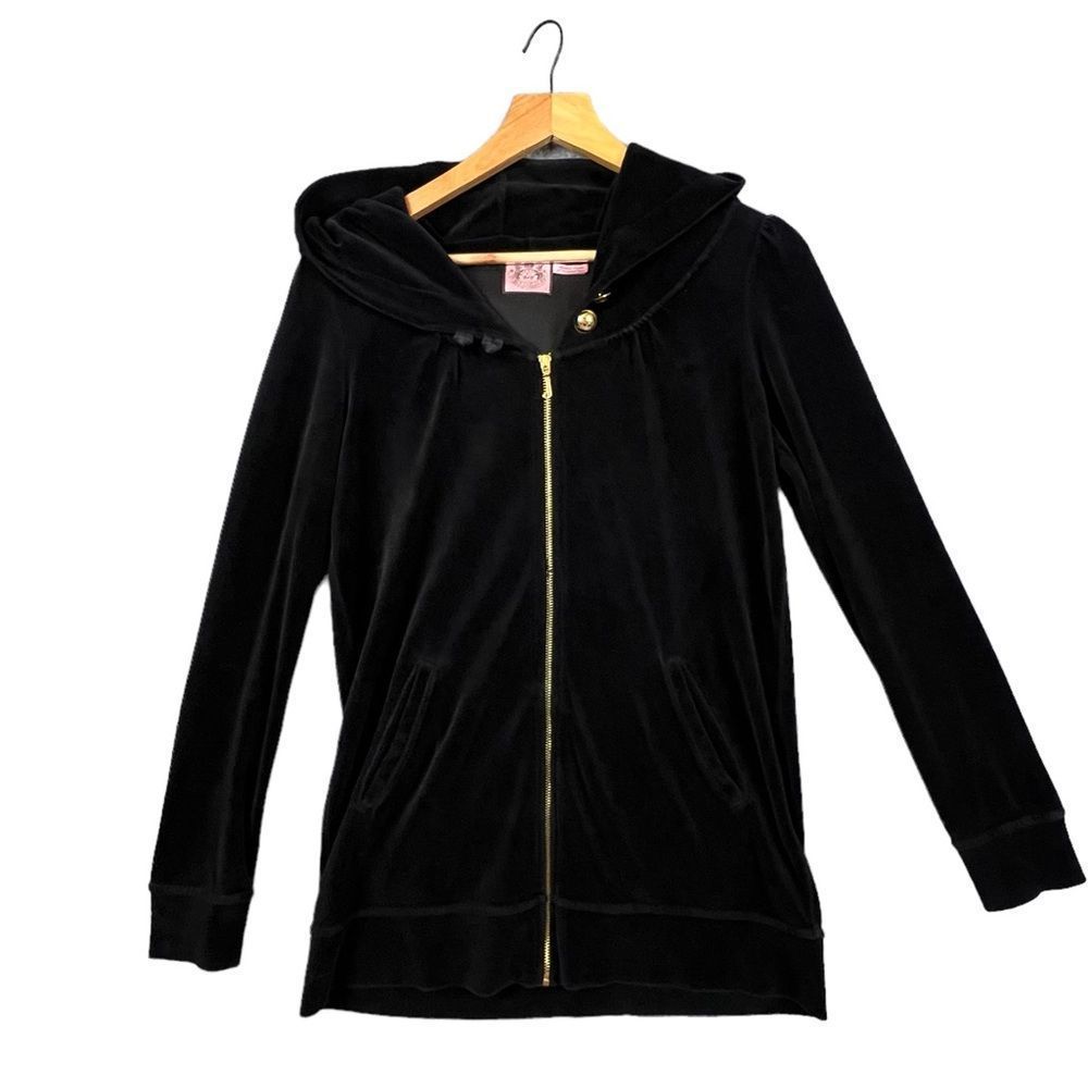 JUICY COUTURE WOMENS HOODED SWEAT JACKET BLACK SIZE L